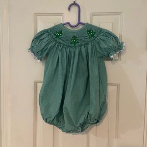 Smocked Christmas Tree Gingham Bubble Romper